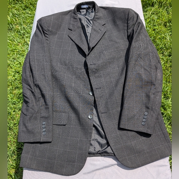 Jeffrey Banks Men's Charcoal Windowpane Check Two Piece Suit - Picture 1 of 11